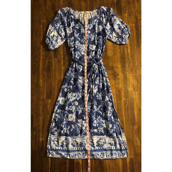 Ann Taylor Loft Women’s Small Petite Dress Midi Puff Short Sleeve Tie Waist - Picture 9 of 13